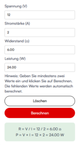 Ohmsches Gesetz Rechner