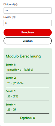 Modulo Rechner Modulo Rechner – Restwert Berechnung in Sekunden