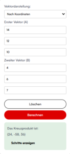 Kreuzprodukt rechner