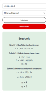 Quadratische Gleichung Rechner